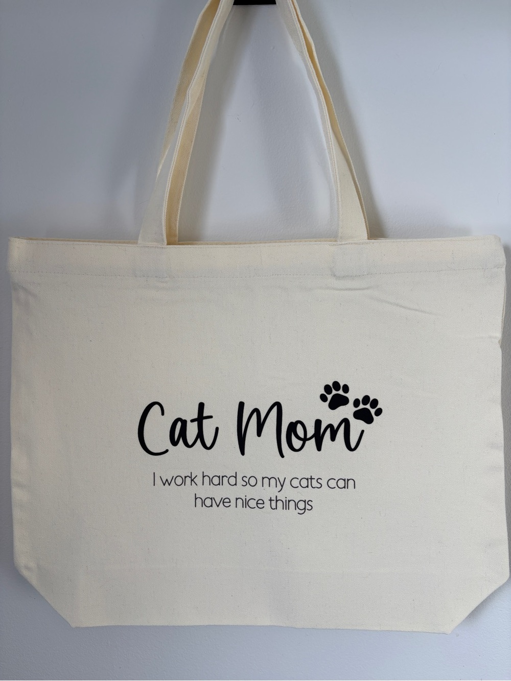 Cat Mom Canvas Tote Bag in Cream